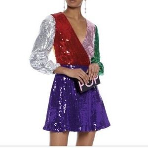 NWOT $440 Alice + Olivia Blaze Colorblock Sequin Dress 2. 100% Polyester